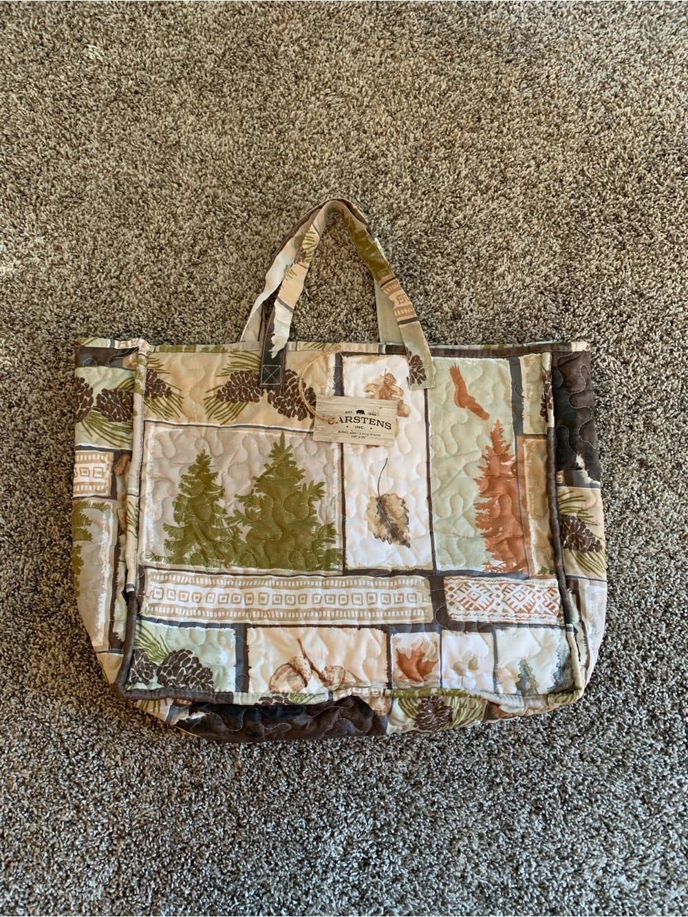 Amazon Quilted Patchwork Tote Bag - Green, Brown, Cream & Tan